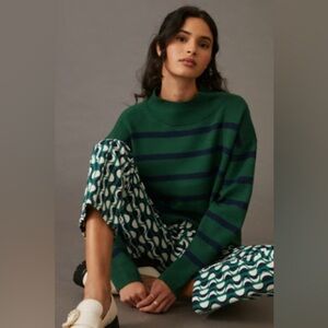 Anthropologie Green & Navy striped sweater, size S
